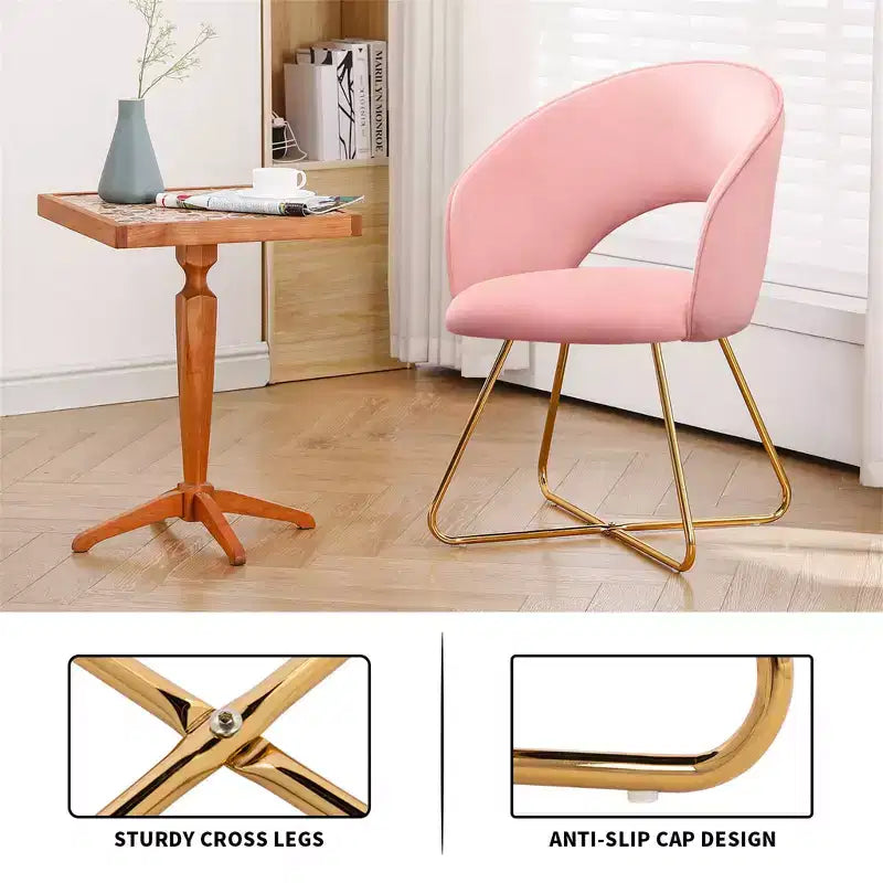 Furniliving Faux Velvet Vanity Chair, Modern Accent Chair for Vanity, Upholstered Makeup Stoolfor Bedroom, Living Room, Dressing Room