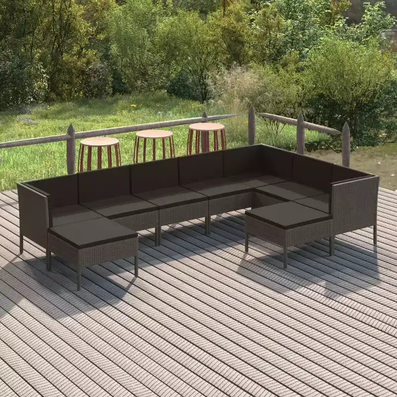 vidaXL Salon de jardin modulaire avec table en résine tressée gris