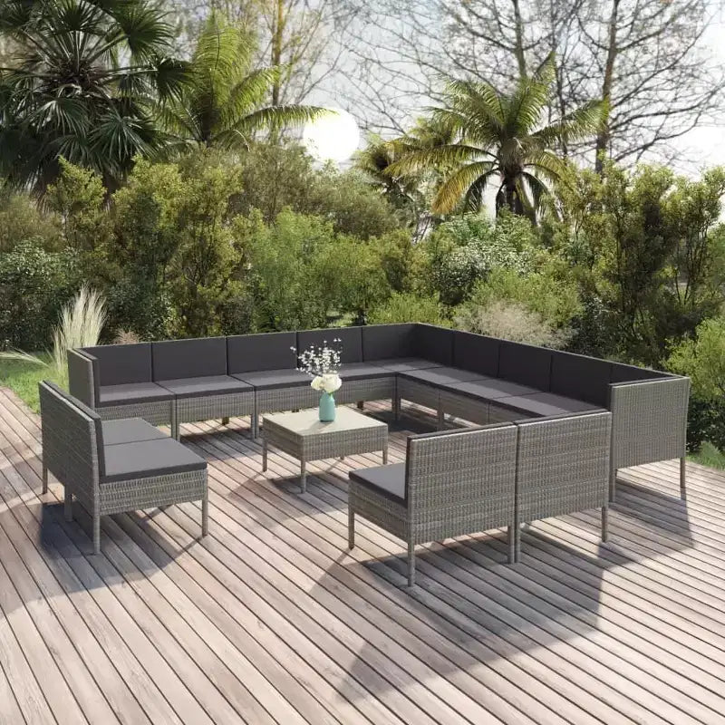 vidaXL Salon de jardin canapé d'angle en résine tressée gris pour terrasse