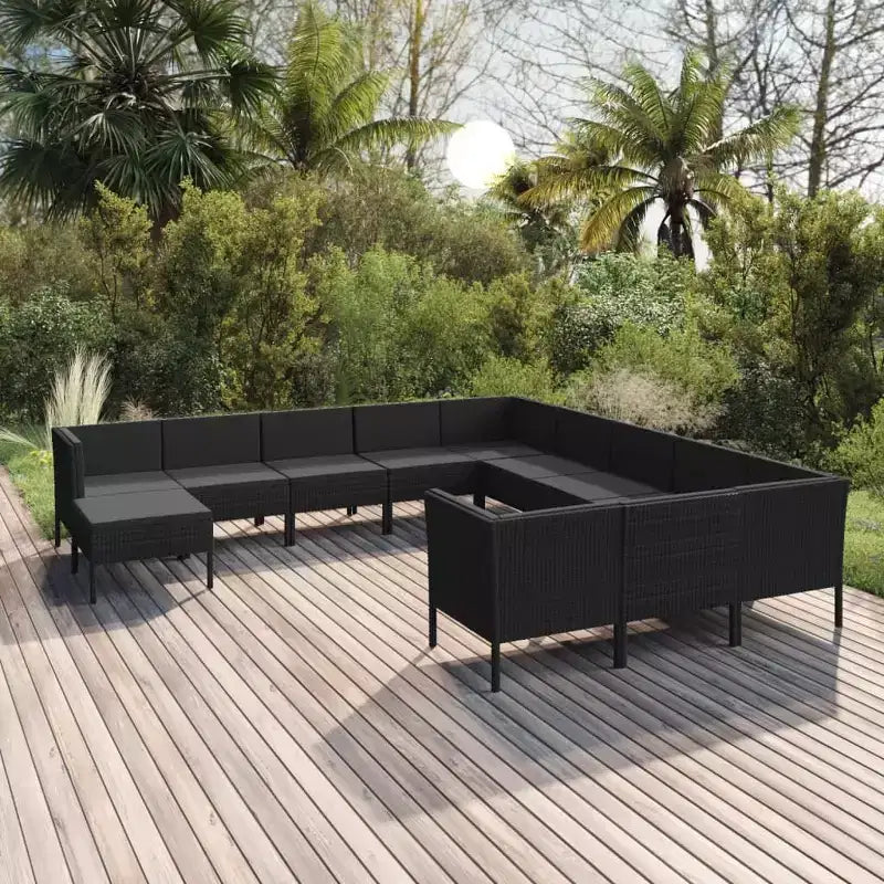 vidaXL Salon de jardin canapé d'angle en résine tressée Noir