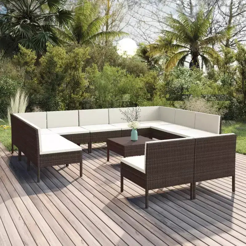 vidaXL Salon de jardin canapé d'angle table en poly rotin marron