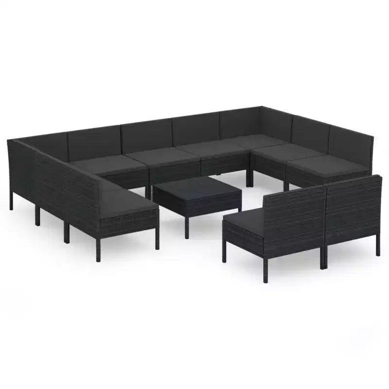 vidaXL Patio Lounge Set Outdoor Sectional Sofa Set with Table, Poly Rattan, Black