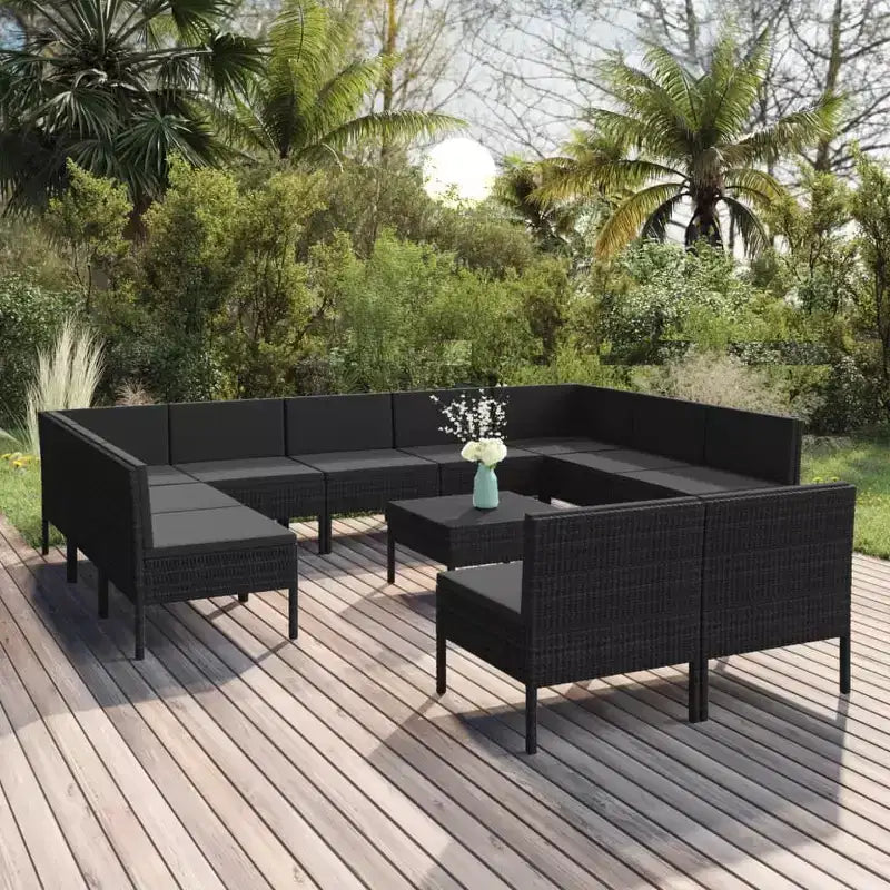 vidaXL Salon de jardin modulaire avec table, résine tressée, noir