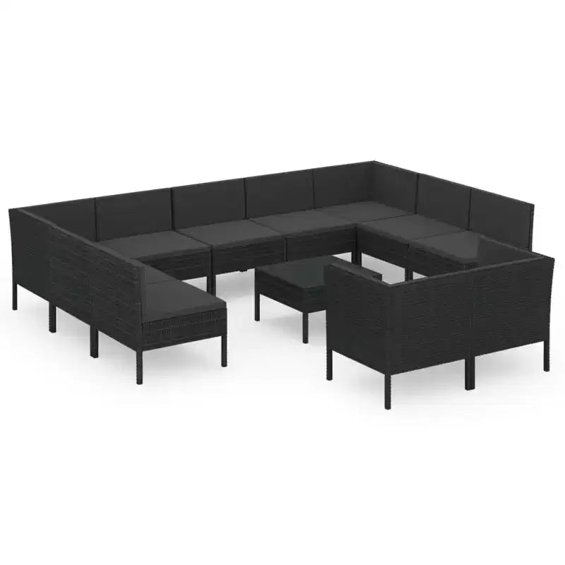 vidaXL Patio Lounge Set Outdoor Sectional Sofa Set Table Poly Rattan Black