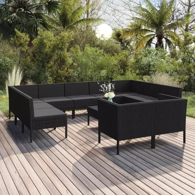 vidaXL Salon de jardin modulaire avec table en résine tressée noir