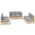 vidaXL Solid Pinewood Patio Lounge Set 6 Piece with Cushions - Brown and Gray