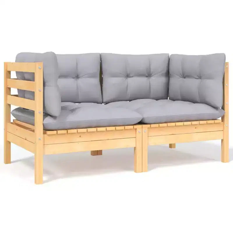 vidaXL Salon de jardin 6 pièces en pin massif avec coussins - Marron et gris