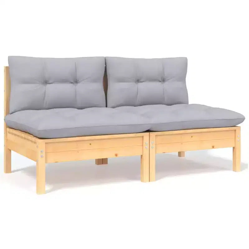 vidaXL Salon de jardin 6 pièces en pin massif avec coussins - Marron et gris