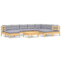 vidaXL Solid Pinewood Patio Lounge Set - 10 Piece Gray Cushion Garden Sofa, Modular, Easy Clean, Indoor/Outdoor Living