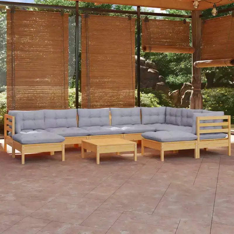 vidaXL Salon de jardin en pin massif - 10 pièces, avec coussins gris, modulable, facile à nettoyer, pour l'intérieur/l'extérieur
