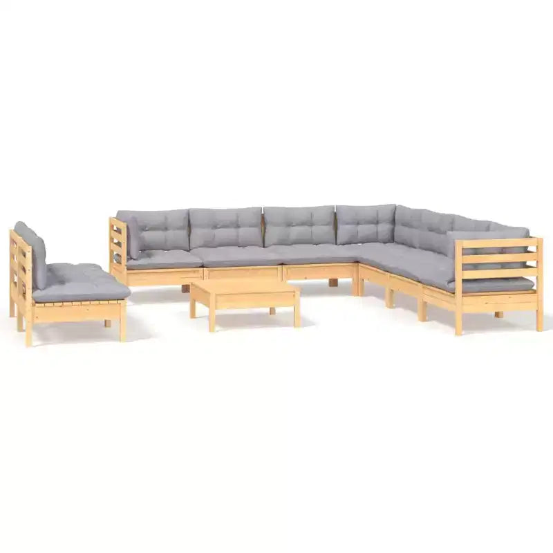 vidaXL Garden Lounge Set Grey Solid pinewood, fabric (100% polyester)