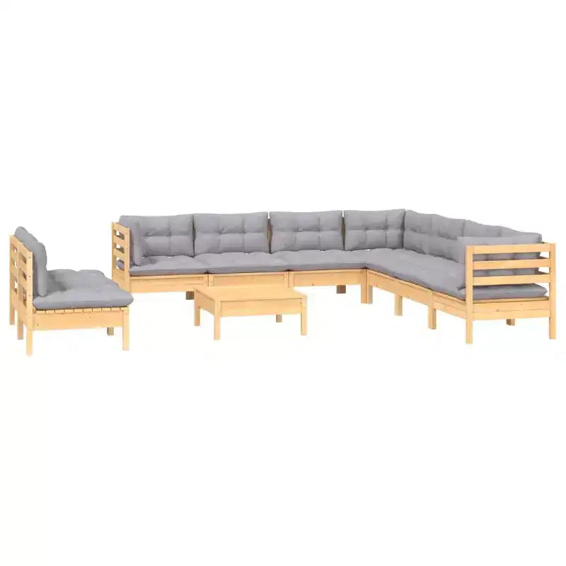 vidaXL Salon de jardin gris Bois de pin massif, tissu (100 % polyester)