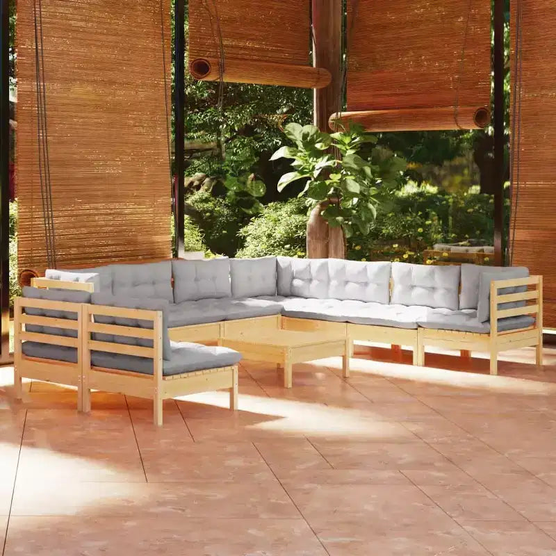 vidaXL Salon de jardin gris Bois de pin massif, tissu (100 % polyester)