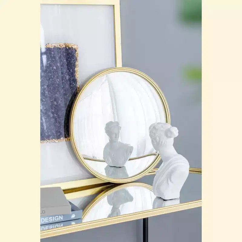Miroir rond, miroir circulaire avec cadre en fer pour salon, chambre, coiffeuse, entrée, couloir, doré