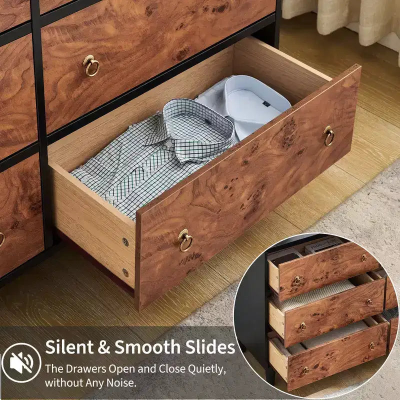 Commode à 7 tiroirs, commode moderne de 137 cm de large avec poignées métalliques, commode en bois meuble TV, organisateur de rangement de vêtements pour salon