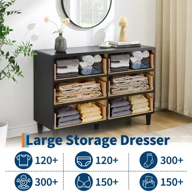 Commode à 7 tiroirs, commode moderne de 137 cm de large avec poignées métalliques, commode en bois meuble TV, organisateur de rangement de vêtements pour salon