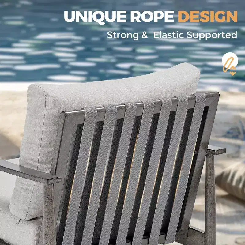 HAPPATIO Ensemble de Meubles d'Extérieur en Aluminium, Ensemble de Meubles de Patio 5 Pièces, 1 Table d'Appoint, 2 Chaises Pivotantes et Ottomans avec Coussins pour Jardin, Terrasse, Bord de Piscine