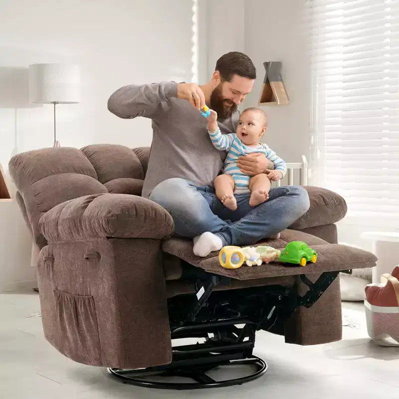 Oversized 360 Swivel Rocker Recliner Chair, Weight Capacity 300LBS Extra Wide Manual Recliners, Chenille Single Lazy Sofa Chair