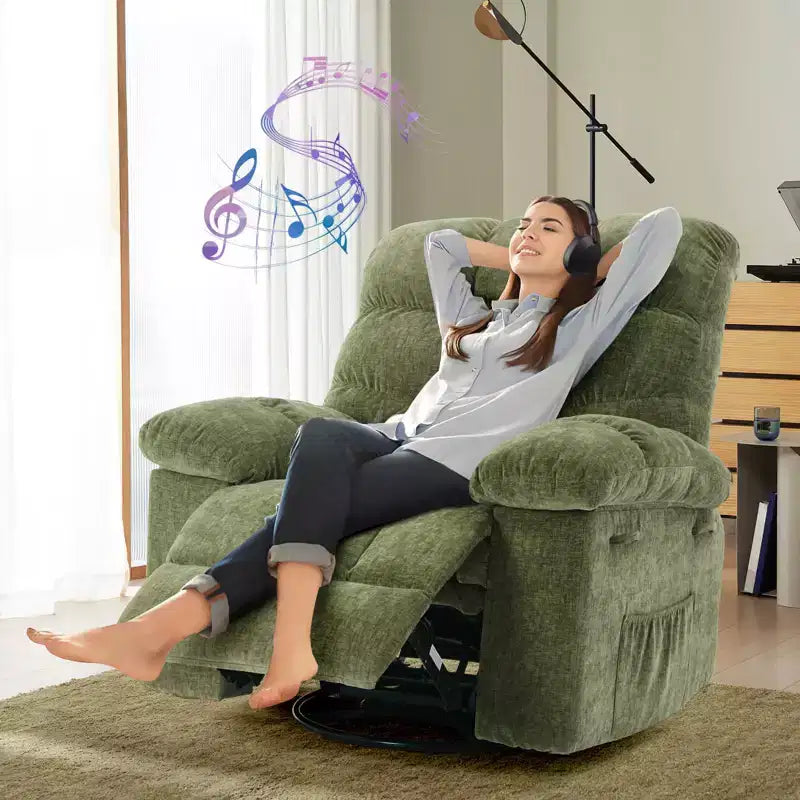 Oversized 360 Swivel Rocker Recliner Chair, Weight Capacity 300LBS Extra Wide Manual Recliners, Chenille Single Lazy Sofa Chair