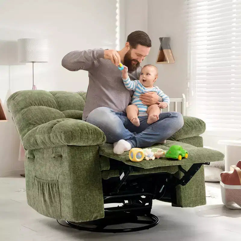 Oversized 360 Swivel Rocker Recliner Chair, Weight Capacity 300LBS Extra Wide Manual Recliners, Chenille Single Lazy Sofa Chair