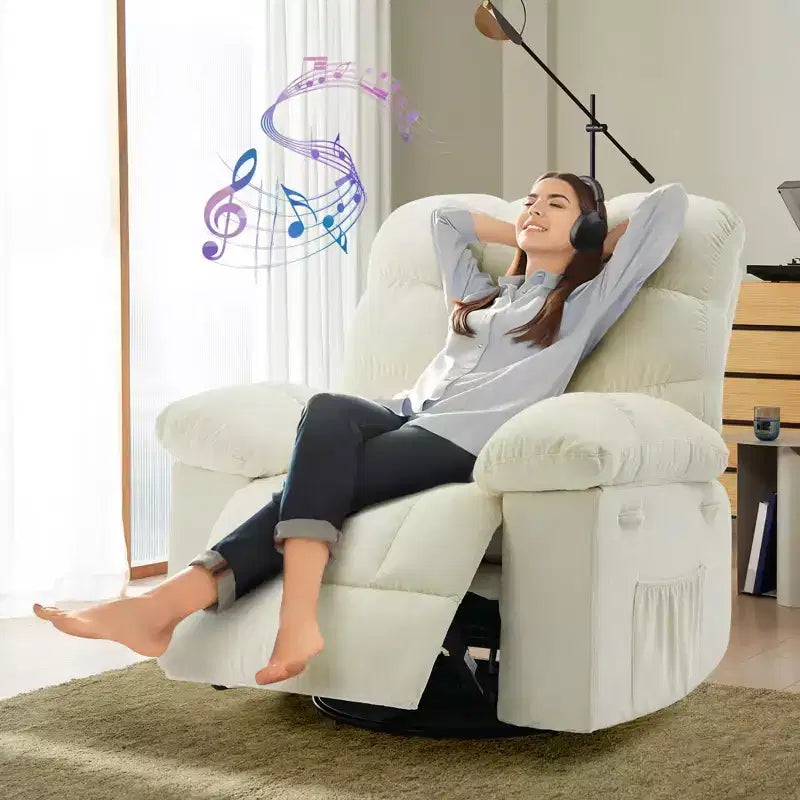 Oversized 360 Swivel Rocker Recliner Chair, Weight Capacity 300LBS Extra Wide Manual Recliners, Chenille Single Lazy Sofa Chair