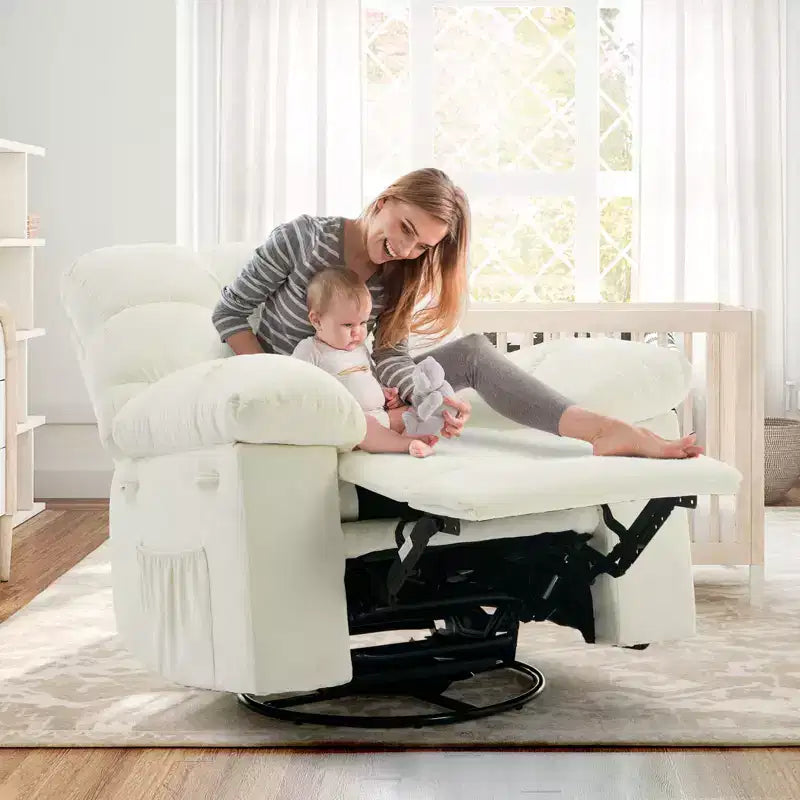Oversized 360 Swivel Rocker Recliner Chair, Weight Capacity 300LBS Extra Wide Manual Recliners, Chenille Single Lazy Sofa Chair