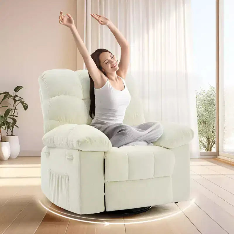 Oversized 360 Swivel Rocker Recliner Chair, Weight Capacity 300LBS Extra Wide Manual Recliners, Chenille Single Lazy Sofa Chair