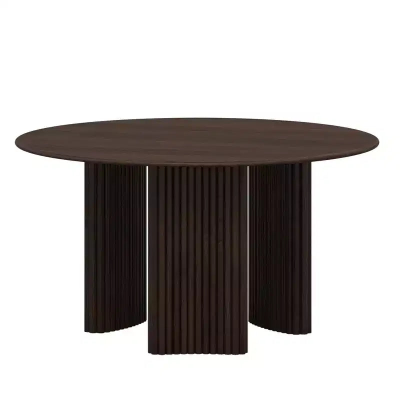 Table à manger ronde moderne de 52 po avec piètement colonne rayé, en bois massif, patins anti-rayures