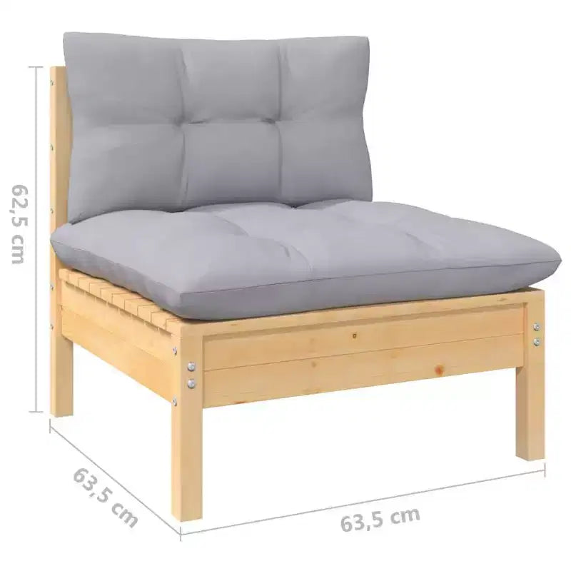vidaXL Ensemble de salon de jardin 13 pièces en pin massif avec coussins gris - Marron et gris
