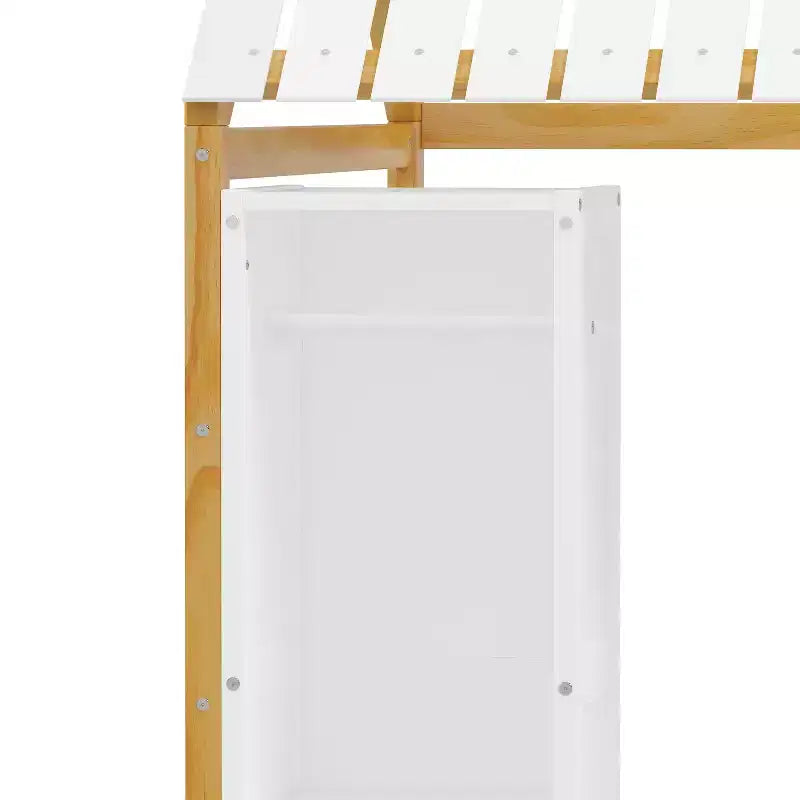 Lit de sol Montessori une place avec barrière de sécurité pour enfants, cadre de lit cabane en bois avec toit et étagères de rangement