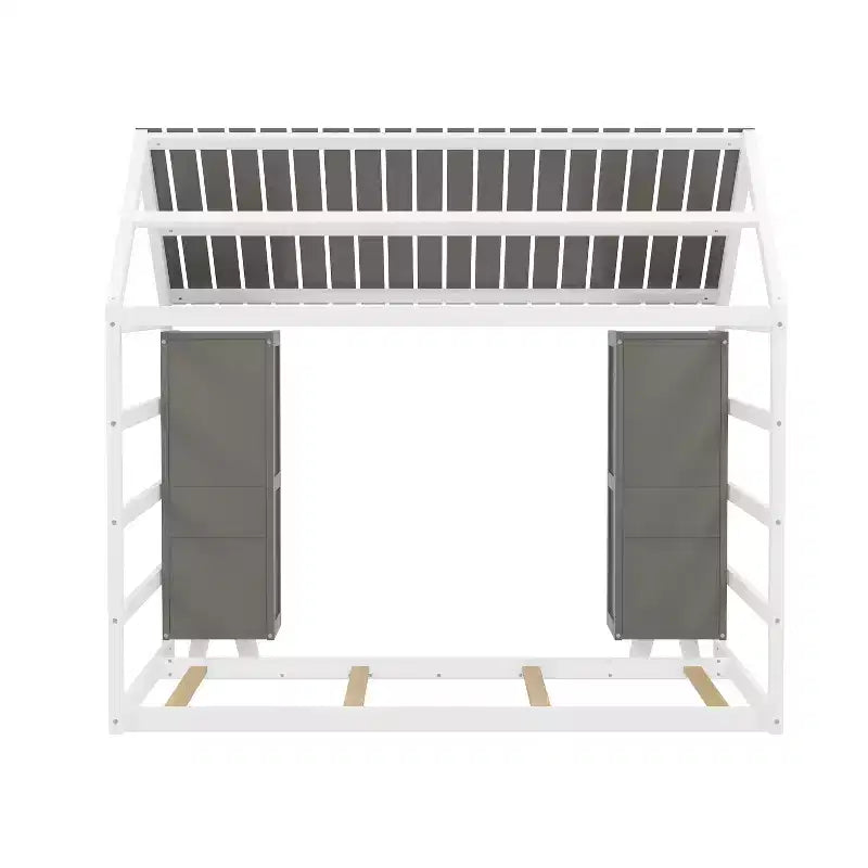 Lit de sol Montessori une place avec barrière de sécurité pour enfants, cadre de lit cabane en bois avec toit et étagères de rangement