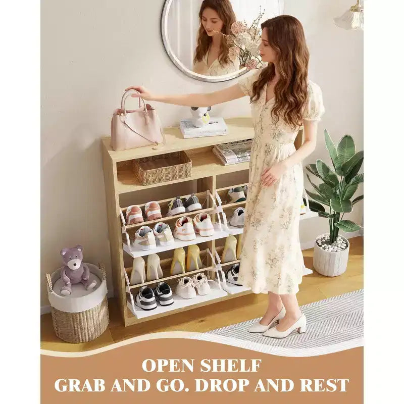 Meuble à chaussures avec 4 tiroirs basculants, Organisateur de chaussures autonome avec étagère ouverte, Armoire à chaussures pour entrée, salon, appartement
