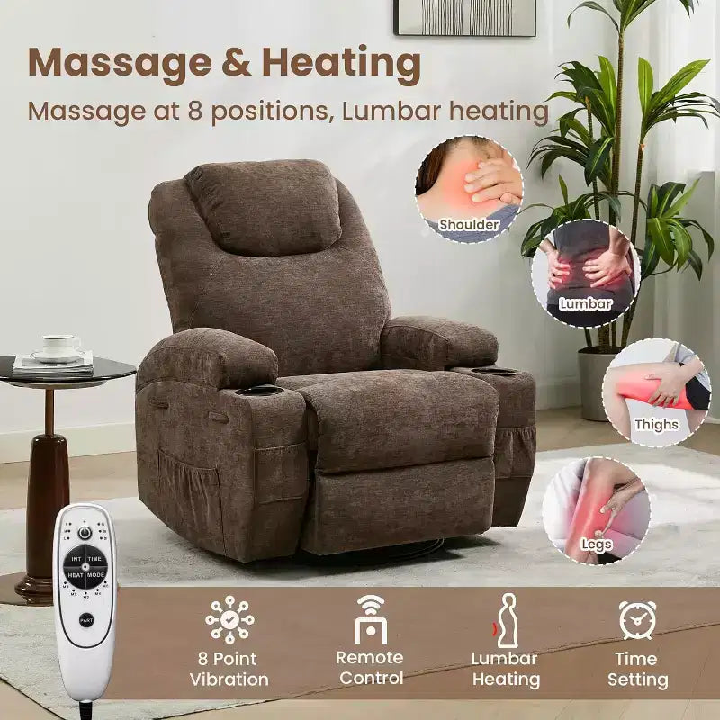Fauteuil inclinable, fauteuil inclinable à bascule pivotant à 360° pour adultes, pour salon, chambre, maison
