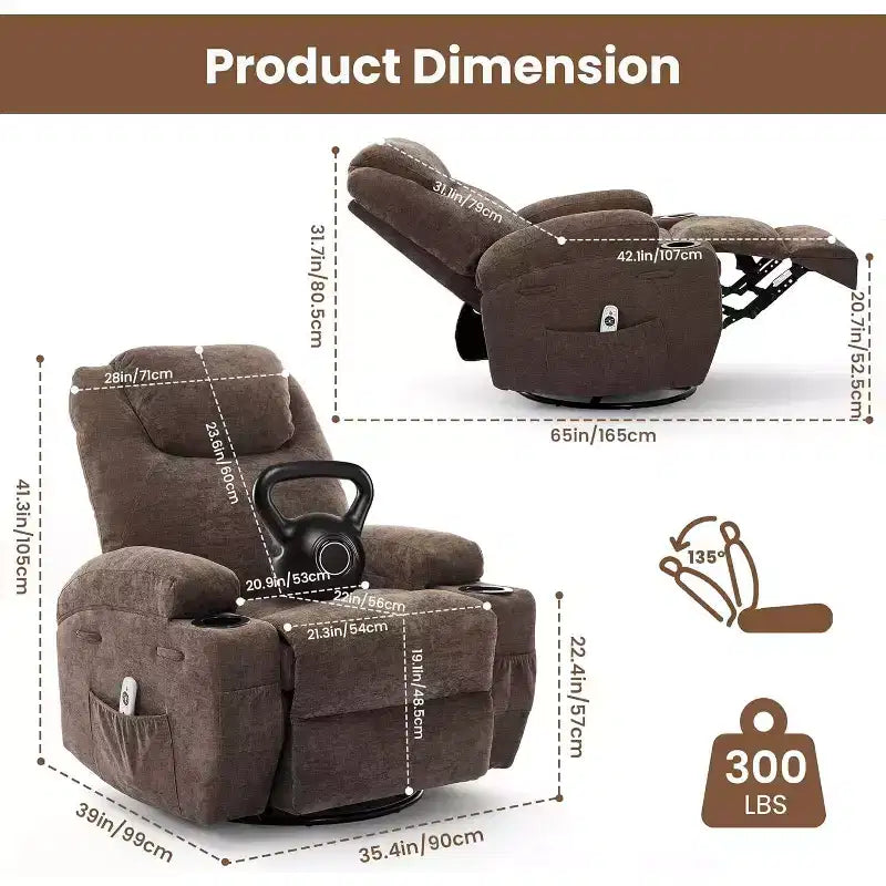 Fauteuil inclinable, fauteuil inclinable à bascule pivotant à 360° pour adultes, pour salon, chambre, maison