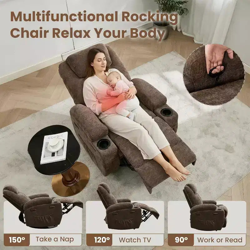 Fauteuil inclinable, fauteuil inclinable à bascule pivotant à 360° pour adultes, pour salon, chambre, maison