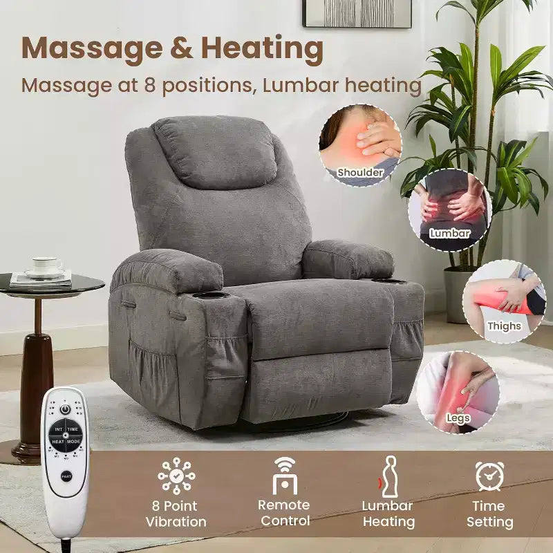 Fauteuil inclinable, fauteuil inclinable à bascule pivotant à 360° pour adultes, pour salon, chambre, maison