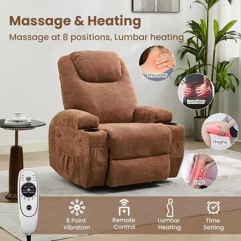 Fauteuil inclinable, fauteuil inclinable à bascule pivotant à 360° pour adultes, pour salon, chambre, maison