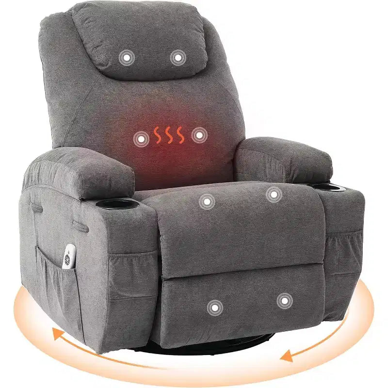 Fauteuil inclinable, fauteuil inclinable à bascule pivotant à 360° pour adultes, pour salon, chambre, maison