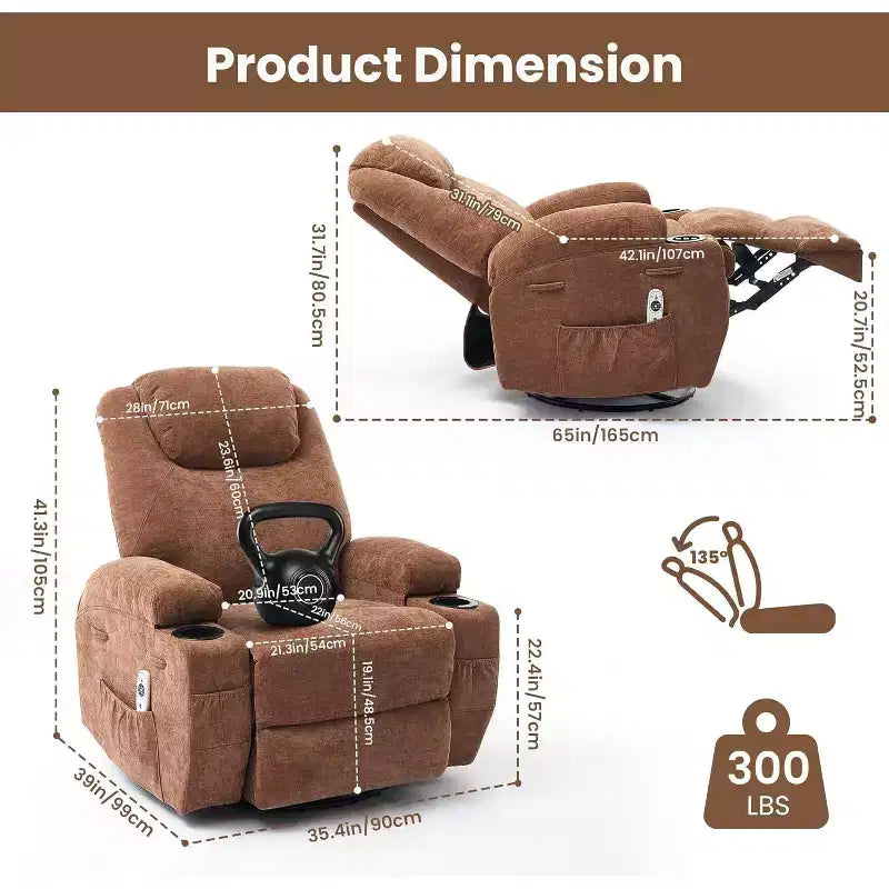 Fauteuil inclinable, fauteuil inclinable à bascule pivotant à 360° pour adultes, pour salon, chambre, maison