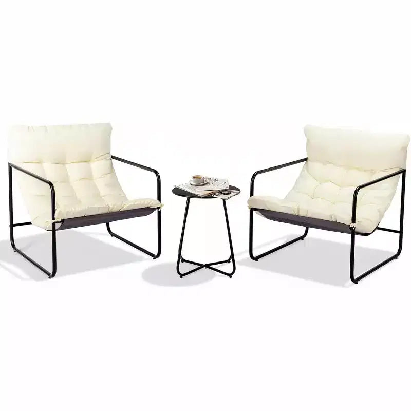 VINGLI 3 - Piece Patio Chair Set with Side Table, Outdoor/Indoor Chairs with Thick Cushions, Heavy Duty 400 LBS Capacity, White