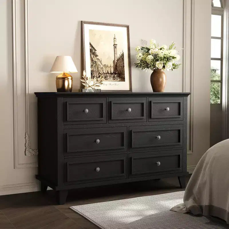 Commode à 3/6/7 tiroirs, commode de rangement en bois avec poignées en métal exquises, commode au design moderne pour chambre à coucher, salon, entrée