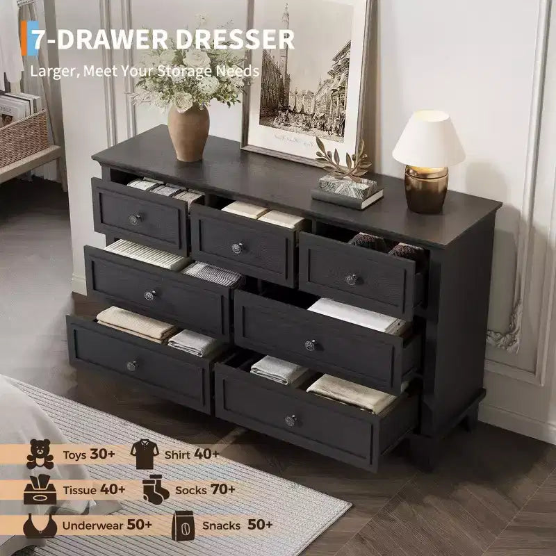 Commode à 3/6/7 tiroirs, commode de rangement en bois avec poignées en métal exquises, commode au design moderne pour chambre à coucher, salon, entrée