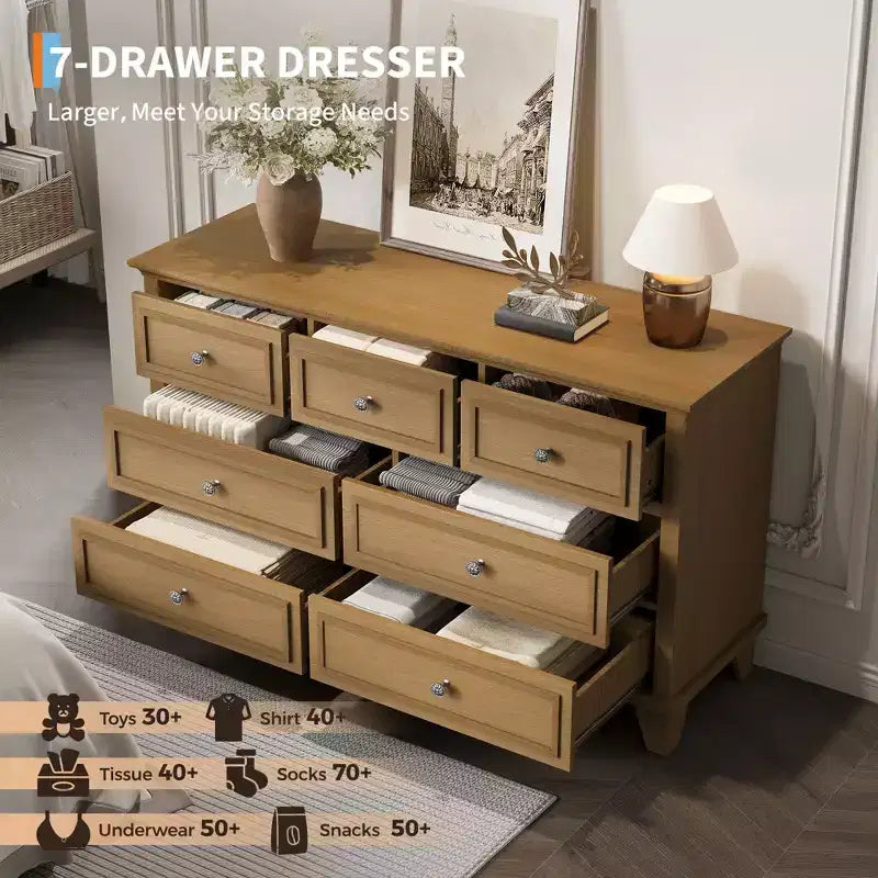 Commode à 3/6/7 tiroirs, commode de rangement en bois avec poignées en métal exquises, commode au design moderne pour chambre à coucher, salon, entrée