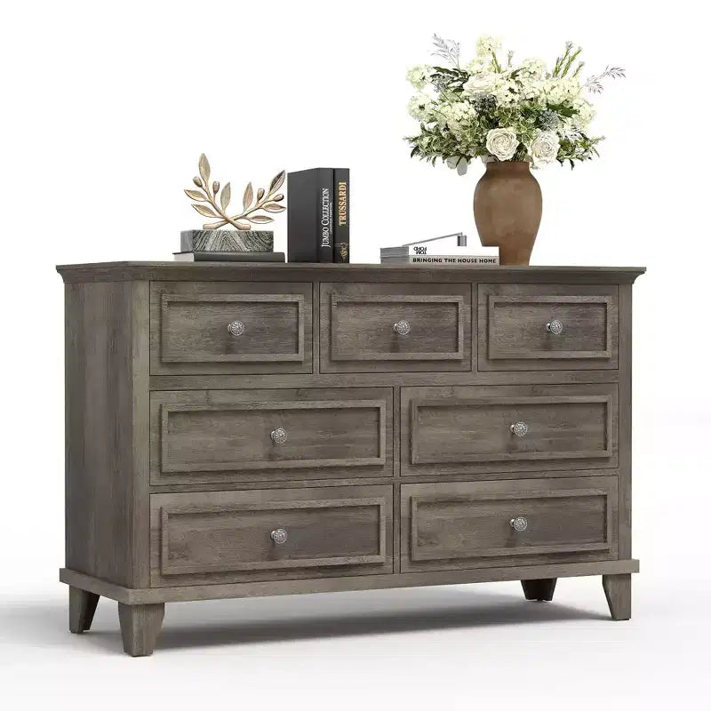 Commode à 3/6/7 tiroirs, commode de rangement en bois avec poignées en métal exquises, commode au design moderne pour chambre à coucher, salon, entrée