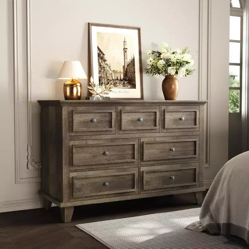 Commode à 3/6/7 tiroirs, commode de rangement en bois avec poignées en métal exquises, commode au design moderne pour chambre à coucher, salon, entrée
