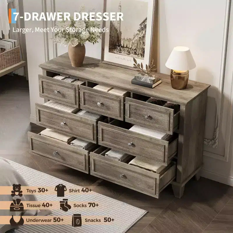 Commode à 3/6/7 tiroirs, commode de rangement en bois avec poignées en métal exquises, commode au design moderne pour chambre à coucher, salon, entrée