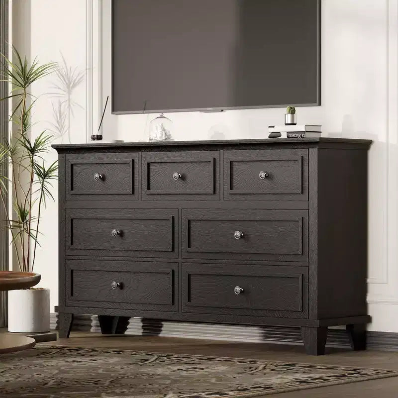 Commode à 3/6/7 tiroirs, commode de rangement en bois avec poignées en métal exquises, commode au design moderne pour chambre à coucher, salon, entrée