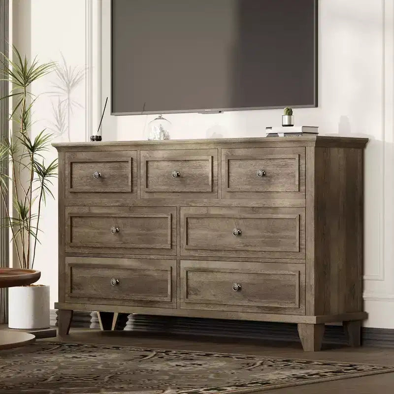 Commode à 3/6/7 tiroirs, commode de rangement en bois avec poignées en métal exquises, commode au design moderne pour chambre à coucher, salon, entrée