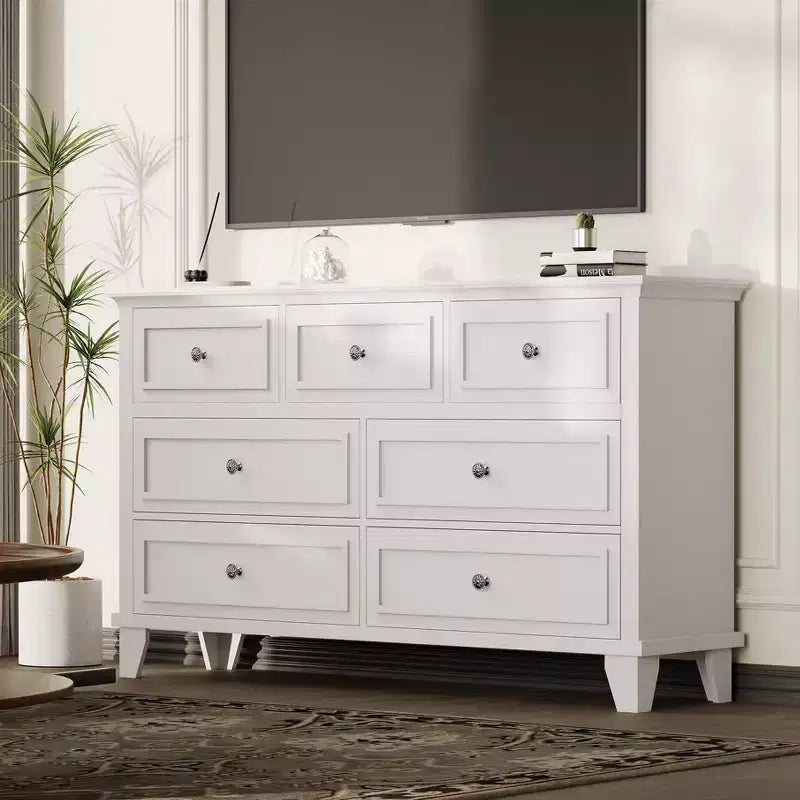 Commode à 3/6/7 tiroirs, commode de rangement en bois avec poignées en métal exquises, commode au design moderne pour chambre à coucher, salon, entrée
