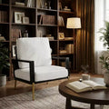Homy Casa Modern Accent Chair with Cushioned Seat and Metal Legs, Black Frame & White Upholstery